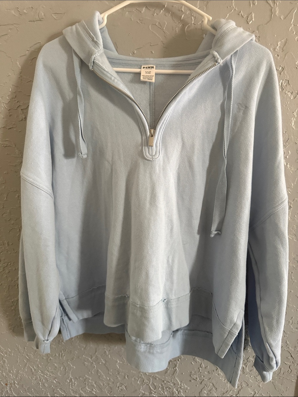PINK Victoria's Secret Pale Blue Half-Zip Hoodie Sweater